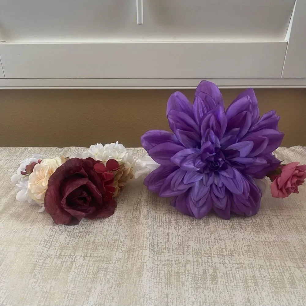 Two Handmade Colorful Floral “Day of the Dead” Dia de Los Muertos Headbands. EUC